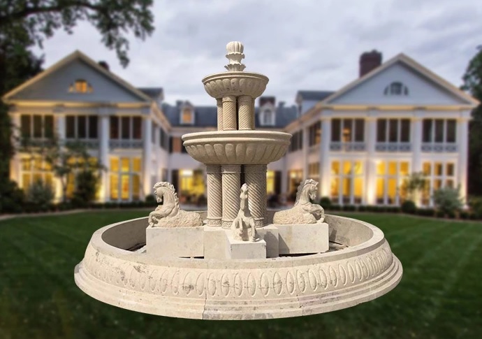 Большой фонтан со статуями лошадей, для дома и парка код Polien 6-34